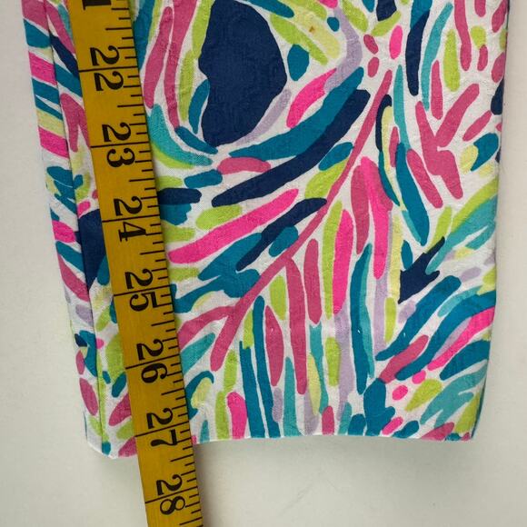 LILLY PULITZER Pants 8 Kelly Textured Ankle Length Skinny Indigo Palm Reader - Picture 13 of 13